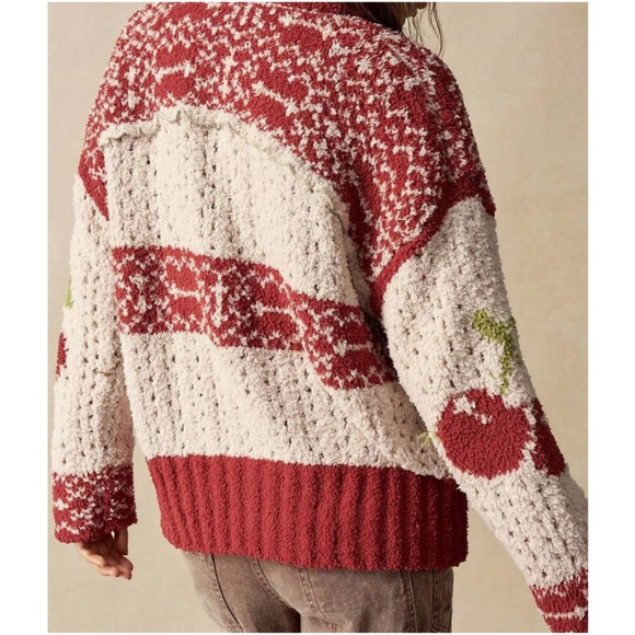 Cozy Cherry Print Berber Button Down Cardigan - Picture 6 of 6